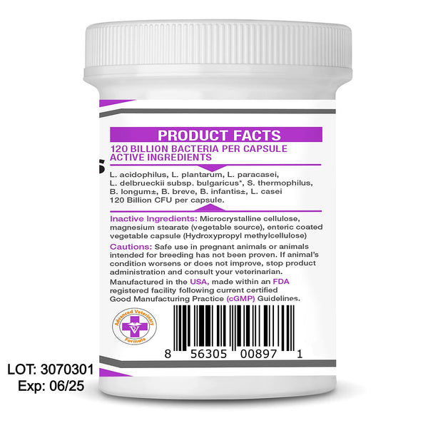 ProVetBiome Plus High Quality Probiotics Supplement Formulation for Pets - 120 Billion CFUs ( 120 Capsules ) - NO Refrigeration Required !! (2 Pack )